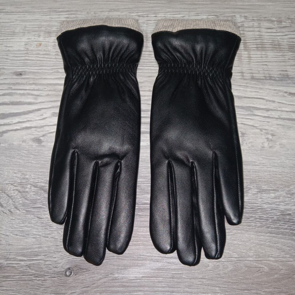 REDESS Winter Leather Gloves Womens 6 1/2 Wool Fleece Lined Warm Black
